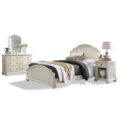Homestyles Provence Off-White Wood Queen Bed, Nightstand and Dresser with Mirror