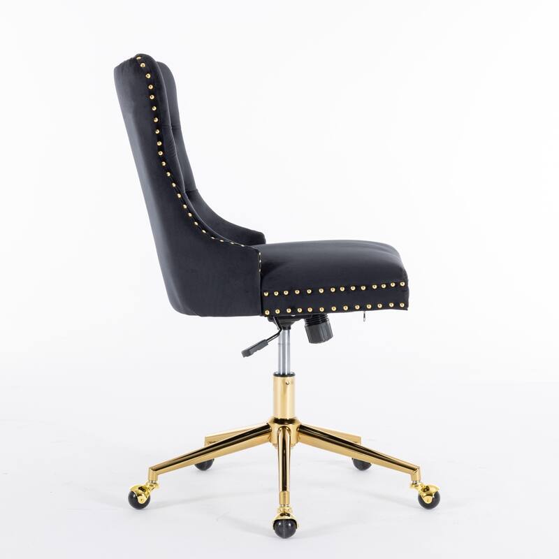 Velvet Upholstered Tufted Button Home Office Chair with Golden Metal Base,Adjustable Desk Chair Swivel Office Chair