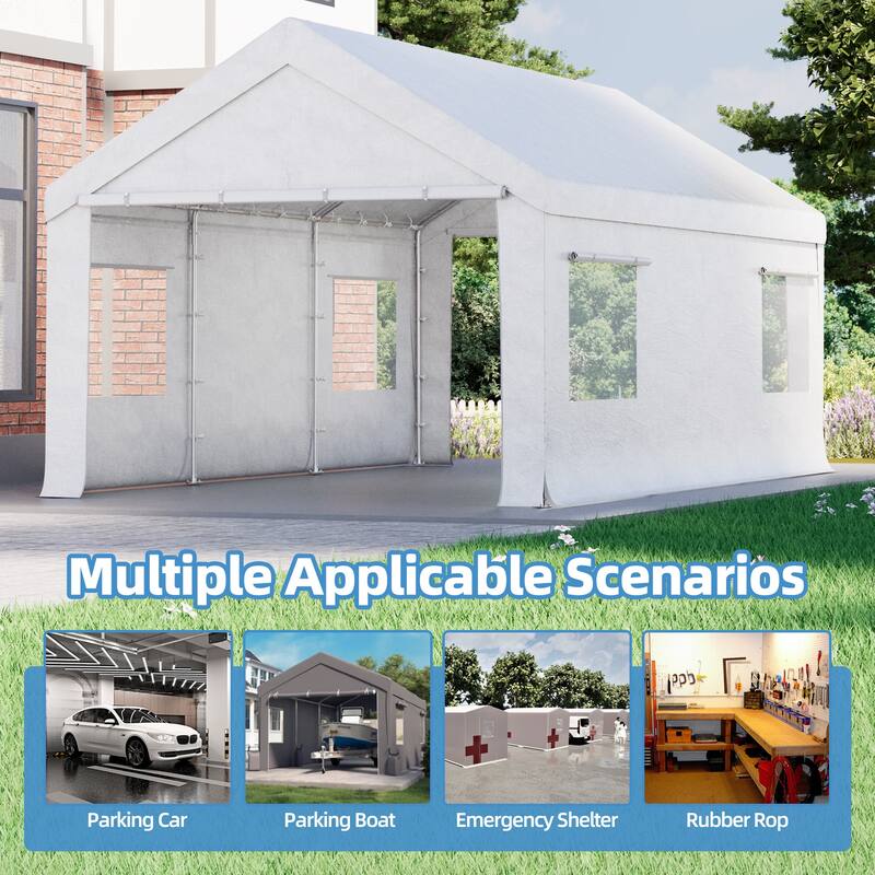 Heavy-Duty Fully Enclosed Carport - UV-Resistant, Waterproof Canopy with Roll-Up Windows & Reinforced Steel Frame