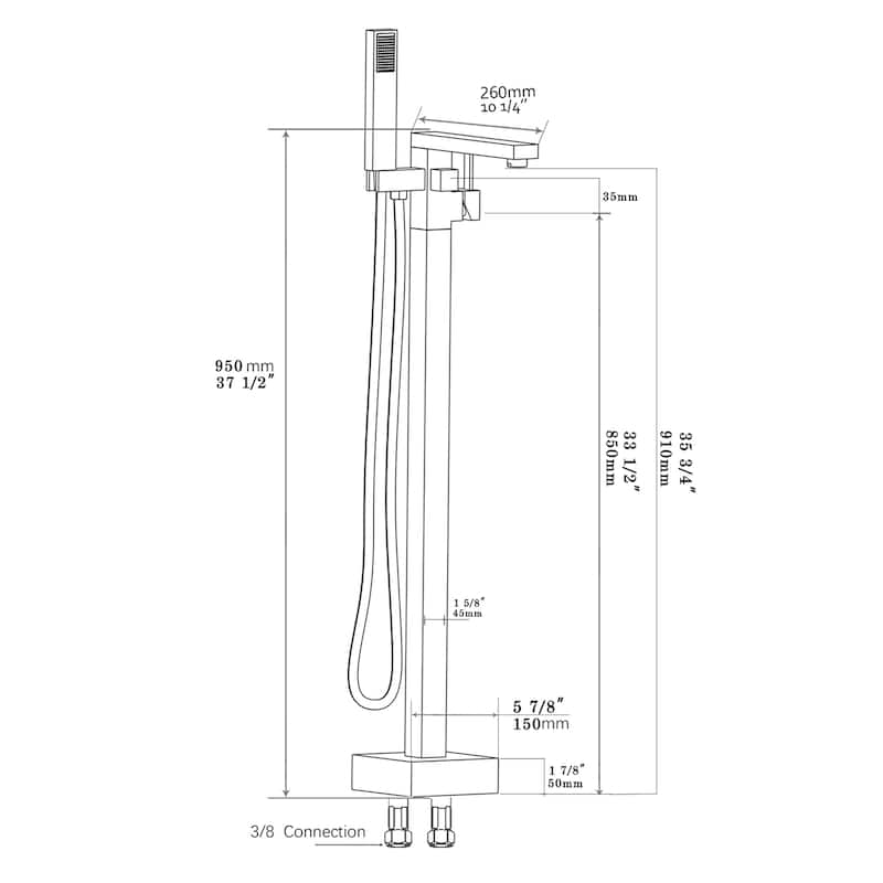 Topcraft Floor Mounted Bathtub Filler with Handheld Showerhead