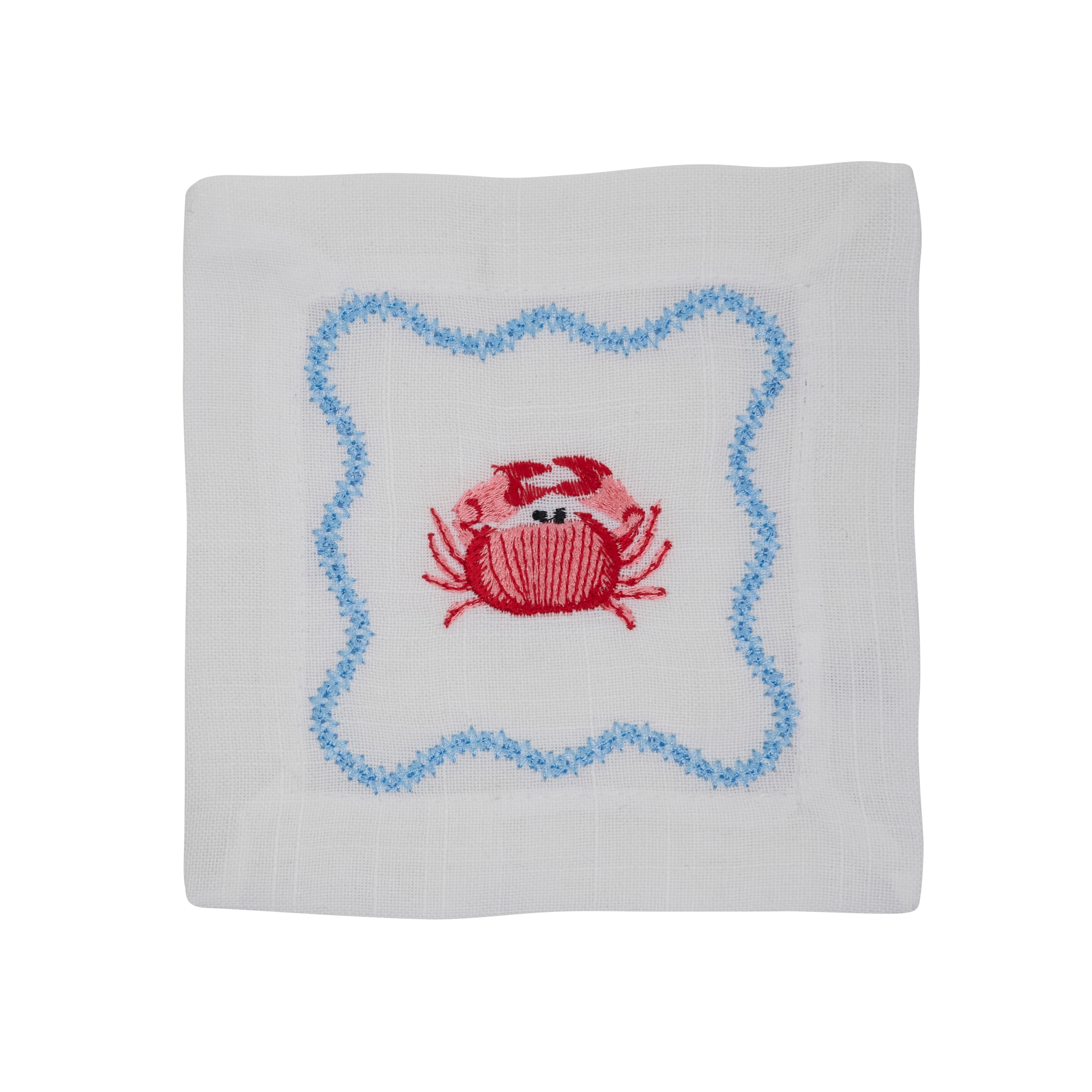Embroidered Crab Cocktail Napkins (Set of 4) - Nautical Beverage Napkins for Coastal Entertaining & Summer Gatherings