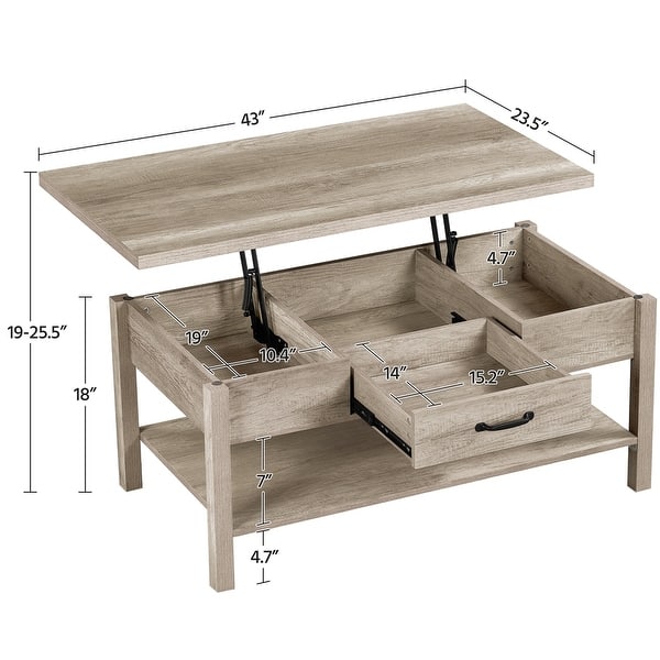 Yaheetech Lift Top Coffee Table With Hidden Compartments and Drawer ...
