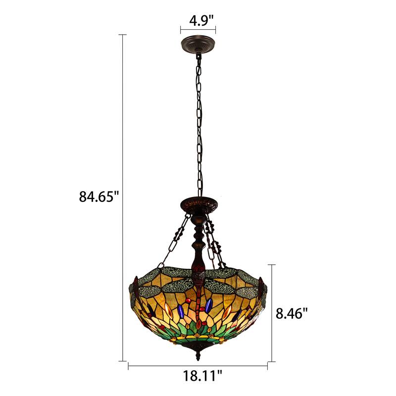 Tiffany-Style Dragonfly Design 3-light Blackish Bronze Hanging Pendant