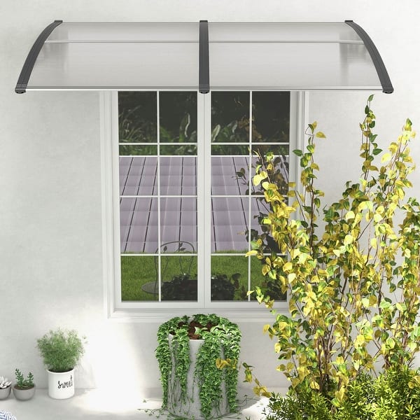 Window/Door Canopy Awning – Clear Polycarbonate Rain Shelter For Patio, Front Door, And Porch (16 Inch Size, 200 Lb Capacity)