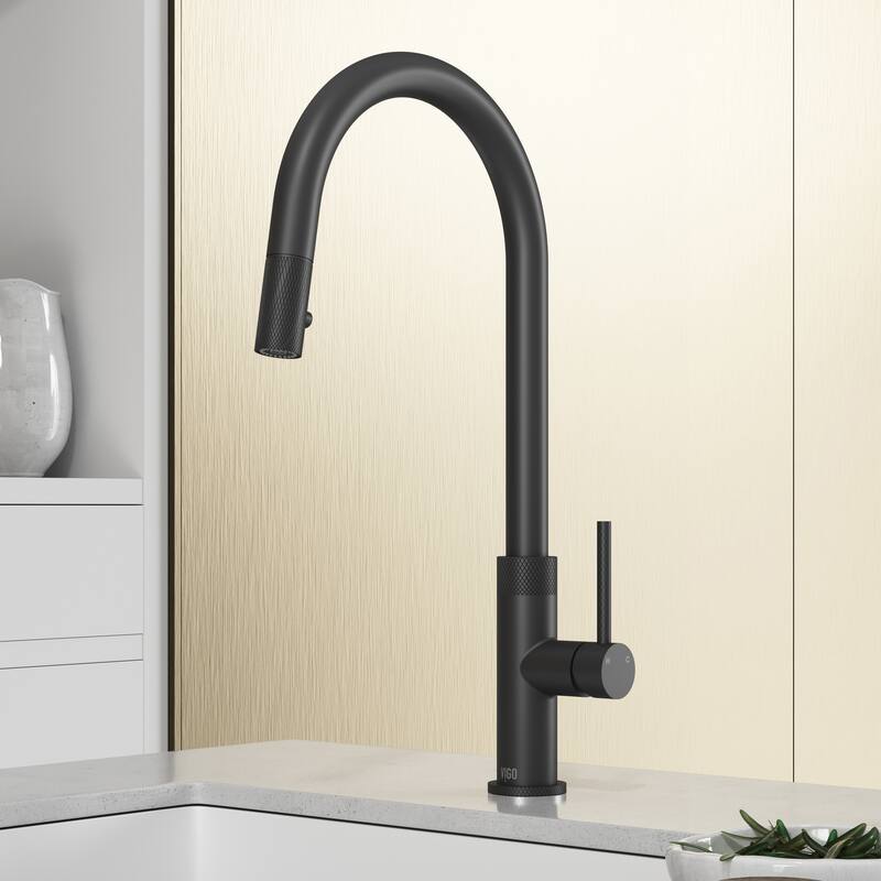 VIGO Bristol 19" H Single Handle Pull-Down Sprayer Kitchen Faucet - Without Extras - Matte Black