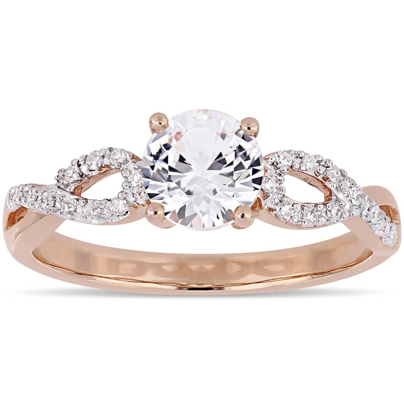 Miadora 10k Rose Gold Created White Sapphire 1/10ct TDW Diamond Infinity Engagement Ring