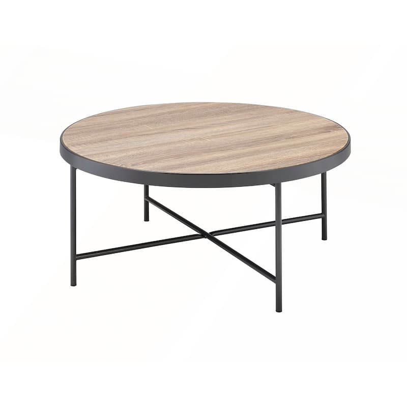Industrial Style Round Coffee Table with Metal Support