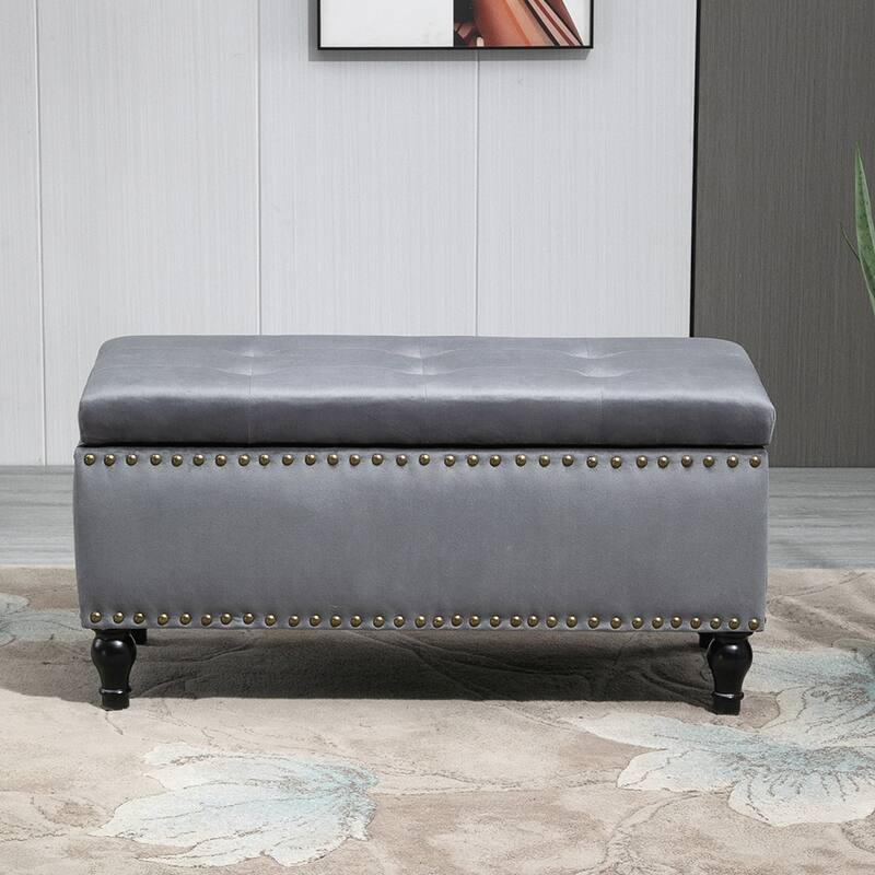Maypex 38" Velvet Upholstered Flip Top Storage Bench