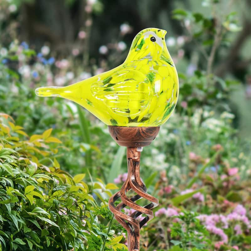 Exhart Solar Pearlized Hand Blown Glass Bird Garden Stake, 6 by 31 Inches