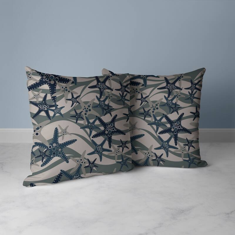 Starfish Sway Faux Suede Reversible Throw Pillow Silver and Blue