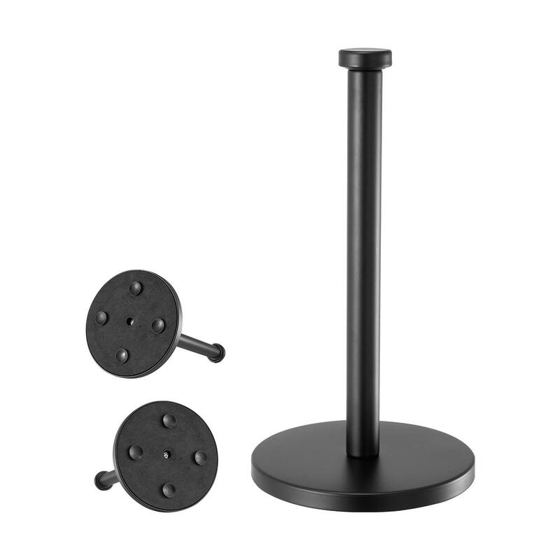 Black Stainless Steel Paper Towel Holder for Countertop with Suction Cups and Weighted Base - 6.7” x 6.7” x 12.6”