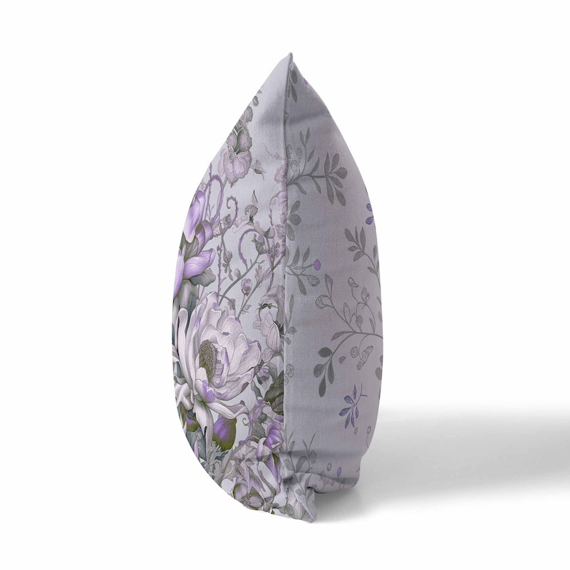 Lavender And Silver Garden Delights Faux Suede Throw Pillow Zipper