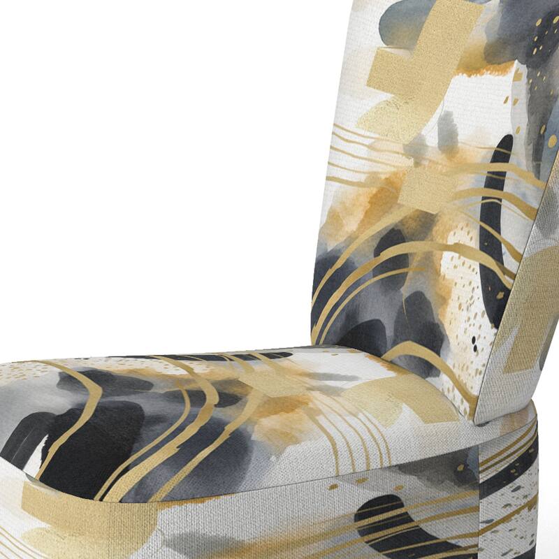 Designart "Pastel Abstract With Blue Black & Gold Spots III" Upholstered Fractals Accent Chair and Modern Arm Chair