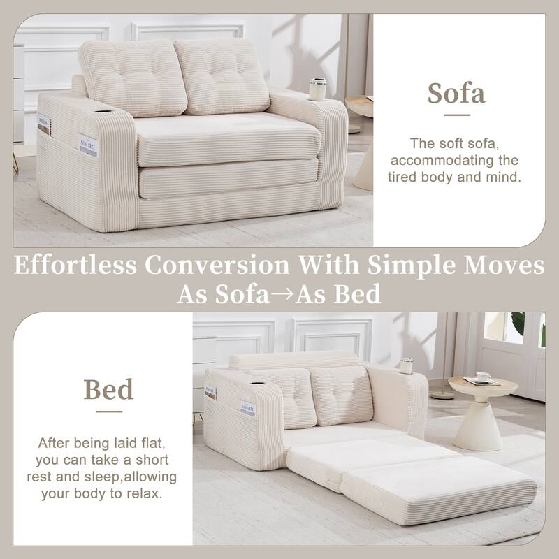 Convertible Sofa Bed, Expandable double Sofa Bed, 2 in 1 Convertible Sofa Bed, Fold Out Floor Couch with Pillows