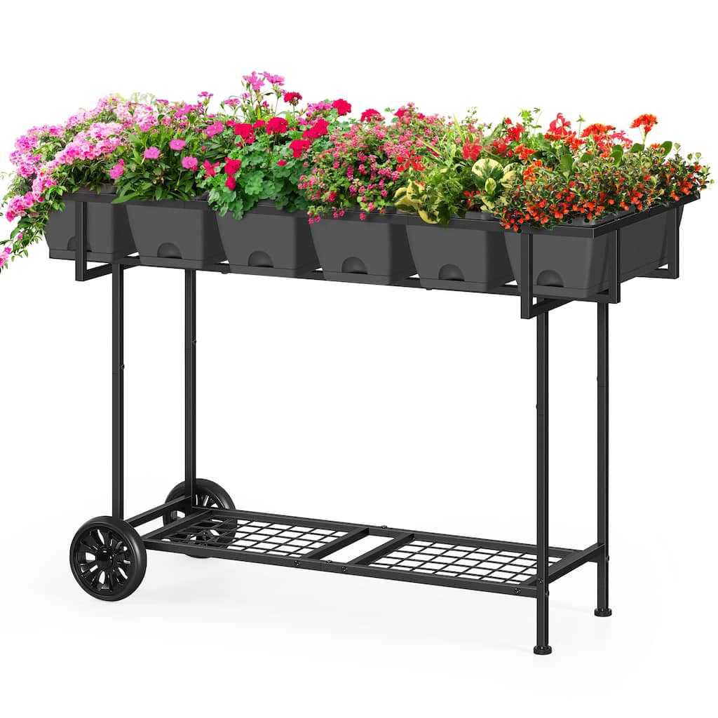 Raised Garden Bed Outdoor with Wheels Elevated Planter Box with Legs and Storage Shelf