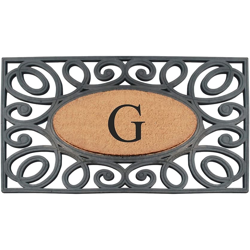A1HC Rubber and Coir Elegant Circles, Monogrammed Double Door Doormat, Black/Beige - 23"X38"
