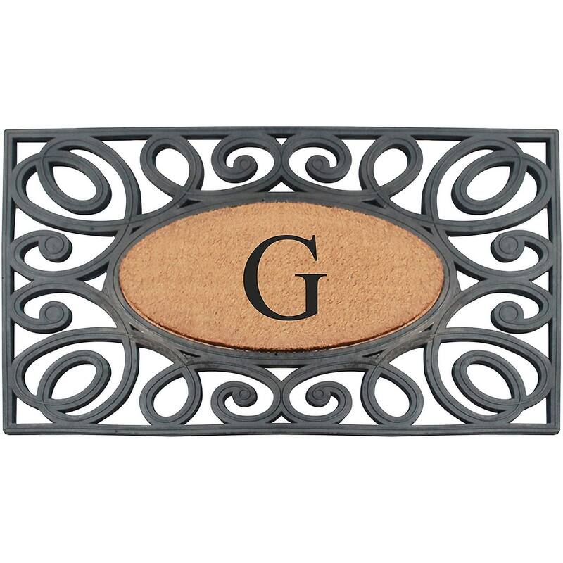 A1HC Rubber and Coir Elegant Circles Monogrammed Double Door Doormat 23"X38" - 23"X38" Black - G