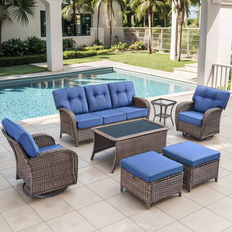 Gymojoy Outdoor Wicker Patio Furniture Set, 5" Thick Cushioned Rattan Set with Swivel Chairs & Coffee Table