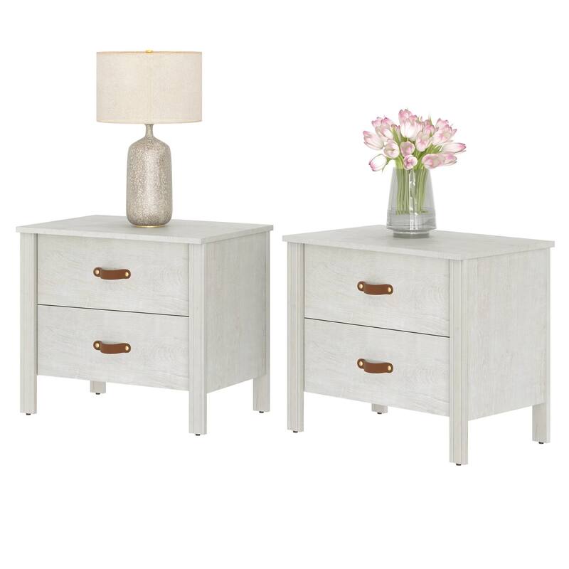 Small Side Table End Table Nightstand with Drawers - White - 2 Piece