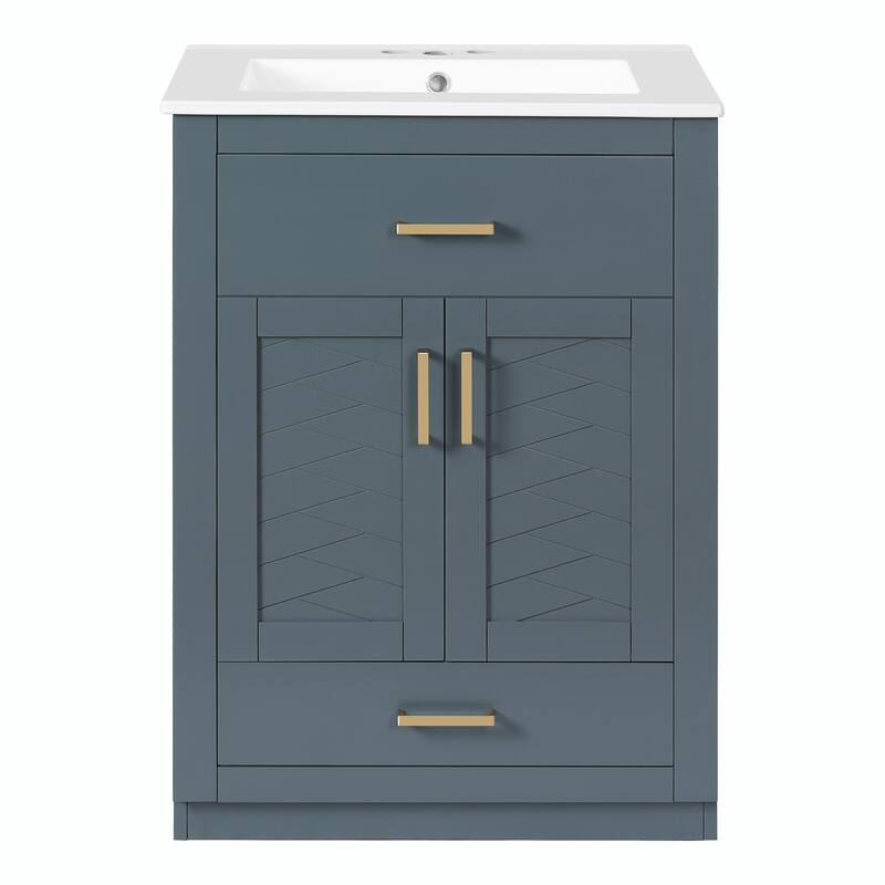 24" Bathroom Vanity with Integrated Ceramic Sink, Cabinet with 2 Doors, 1 Tip-out Drawer