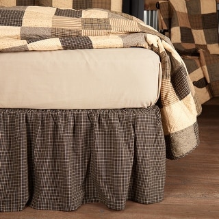 VHC Brands Primitive Queen Bed Skirt Tan Gathered Crosswoods Plaid Bedroom Decor 