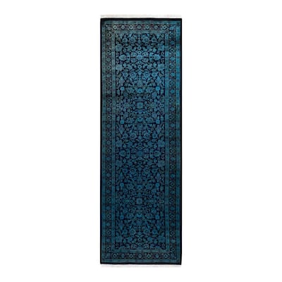 Overton Hand Knotted Wool Vintage Inspired Modern Contemporary Overdyed Blue Runner Rug - 2' 7" x 8' 1"