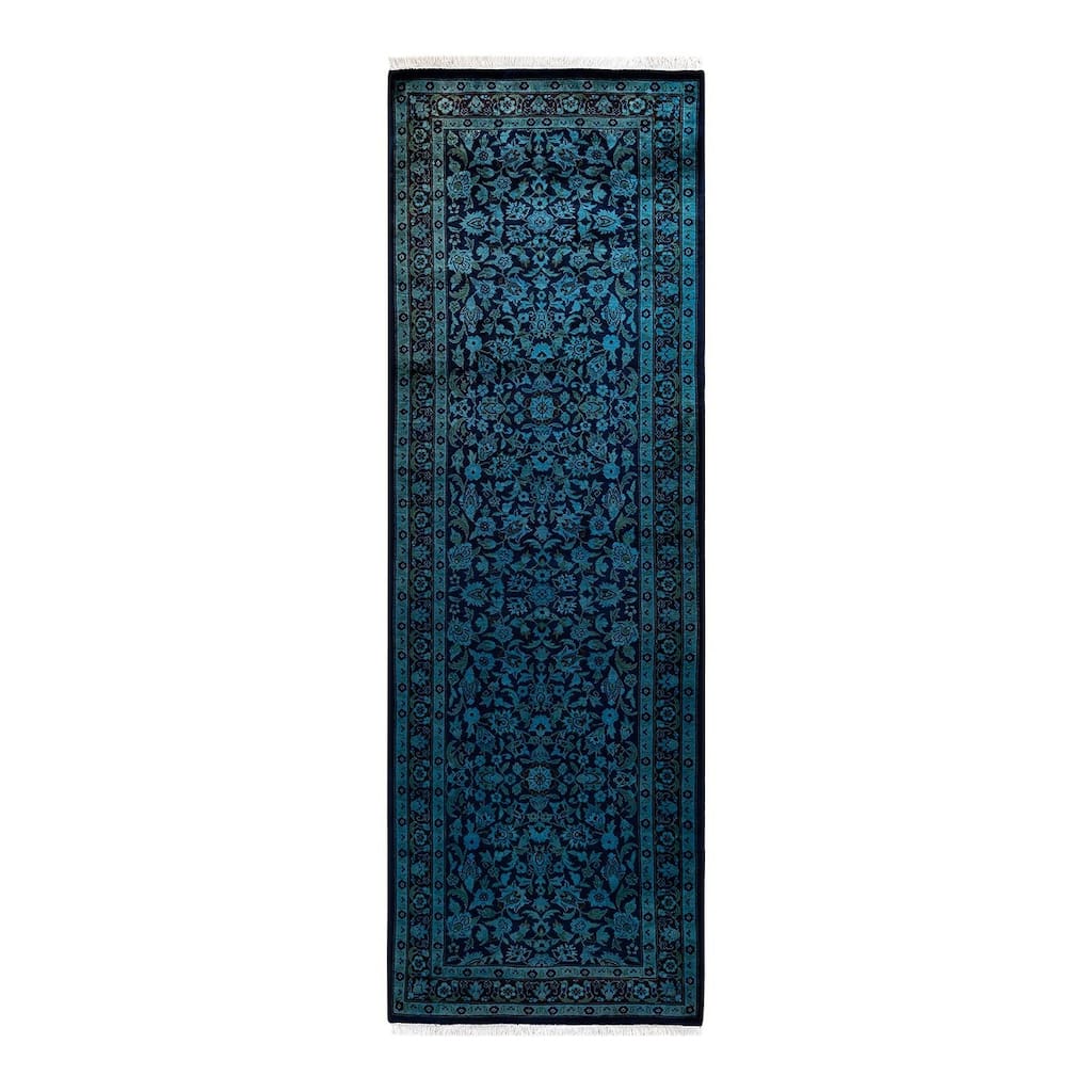 Overton Hand Knotted Wool Vintage Inspired Modern Contemporary Overdyed Blue Runner Rug - 2' 7" x 8' 1"