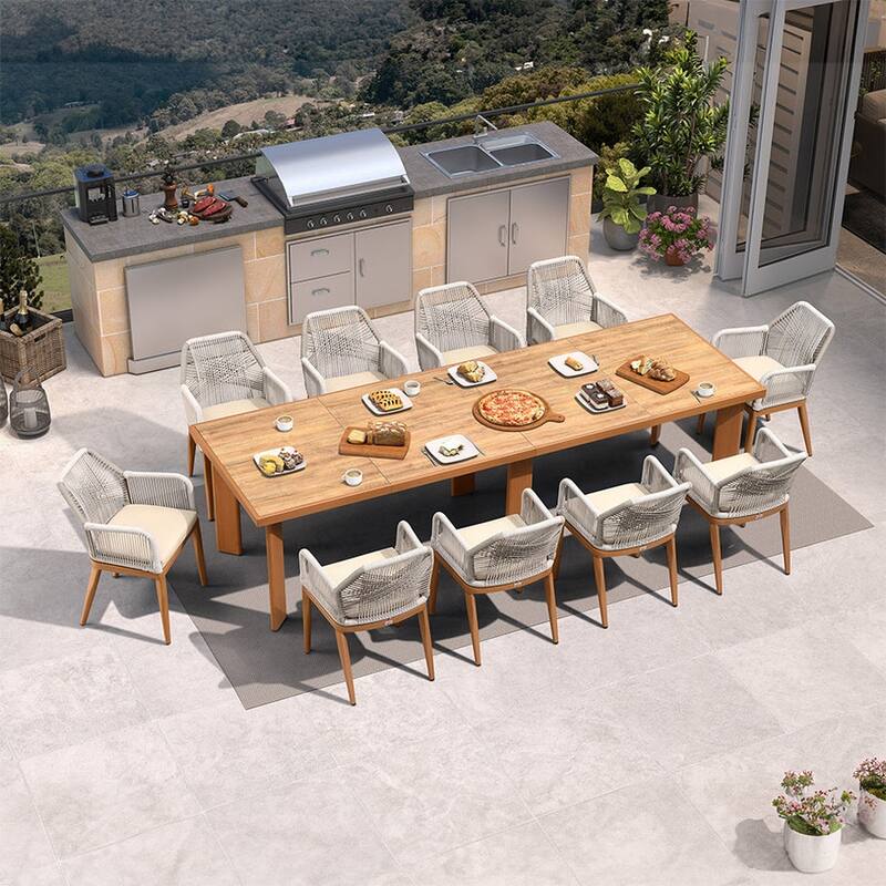 PURPLE LEAF Dining Set Patio Metal Rectangular Table and Wicker Rattan Chairs for Outside Porch Modern Outdoor Furniture Sets