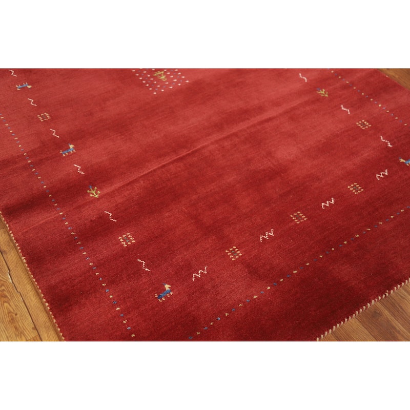 Red Tribal Gabbeh Oriental Area Rug Hand-Knotted Wool Carpet - 4'11" x 7'7"