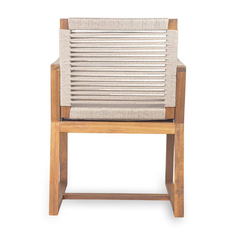 Christopher Knight Home - Noah Outdoor Dining Armchair Chairs（Set of 2) with Rope Design Back Patio Chairs,Washable Cushion
