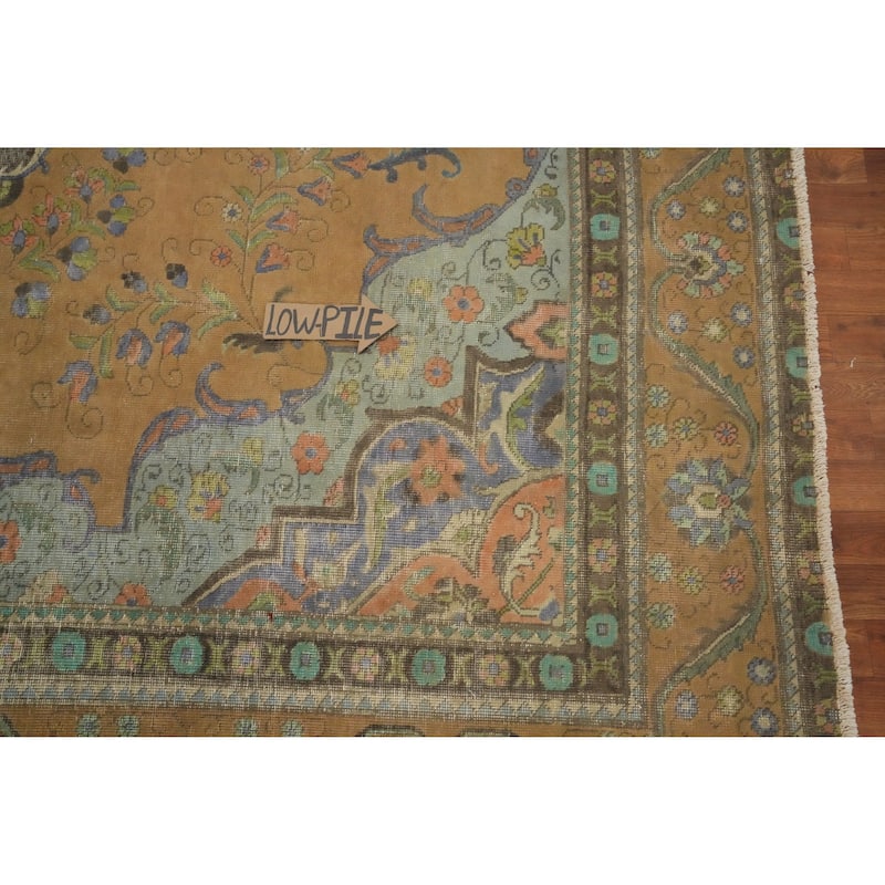 Hand Knotted Oriental 100% Wool Carpet Traditional Floral Oranges & Rust Tabriz Area Rug - 11' 11'' X 9' 4''