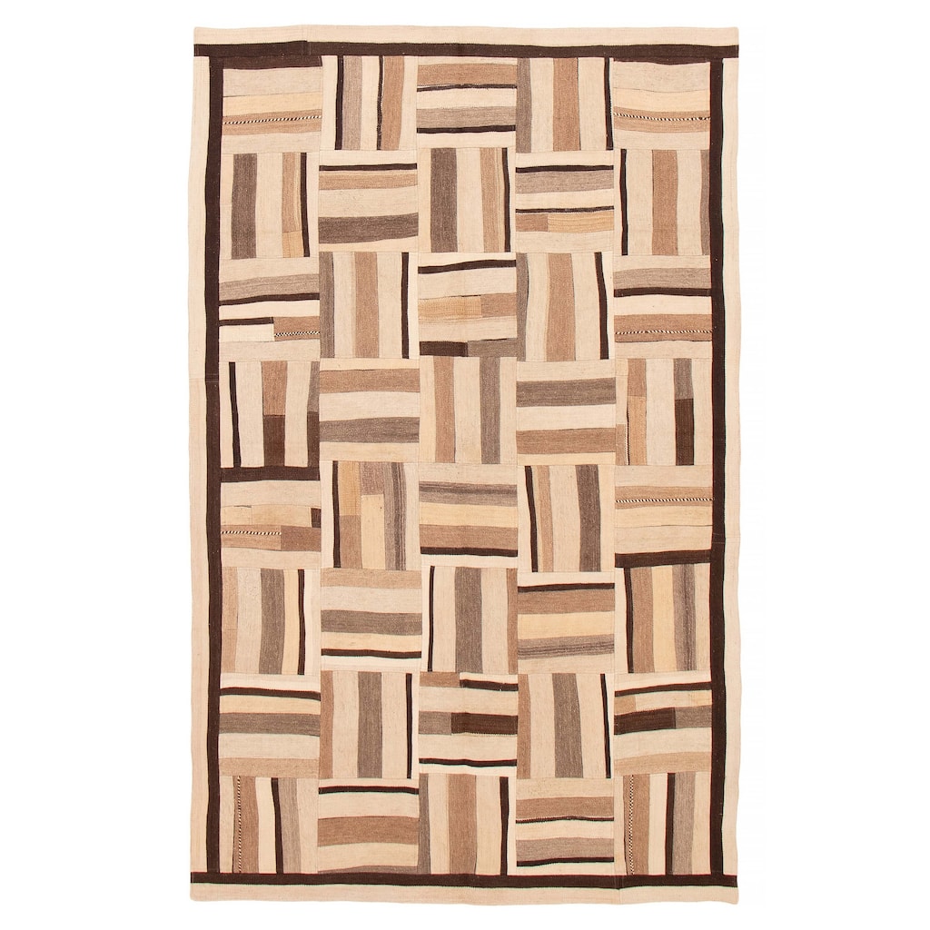 ECARPETGALLERY Flat-Weave Anatolia Patch Cream Wool Kilim - 6'4 x 10'0