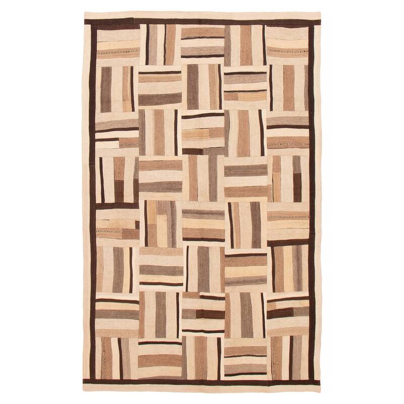 ECARPETGALLERY Flat-Weave Anatolia Patch Cream Wool Kilim - 6'4 x 10'0 - Cream - 6'4 x 10'0