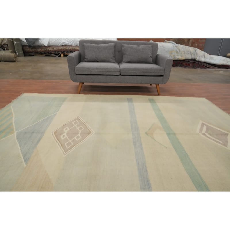 Hand Woven Oriental 100% Wool Carpet Southwestern Modern Multi-Colored Kilim Area Rug - 9' 9'' X 8' 2''