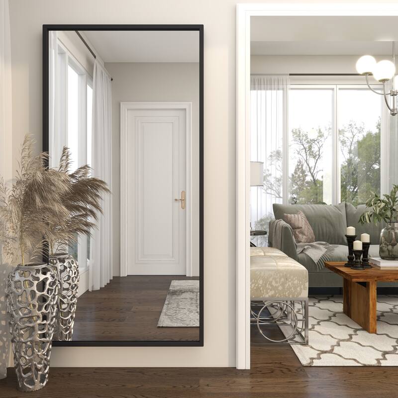Metal Tall Floor Mirror - Black - Roche River Decor