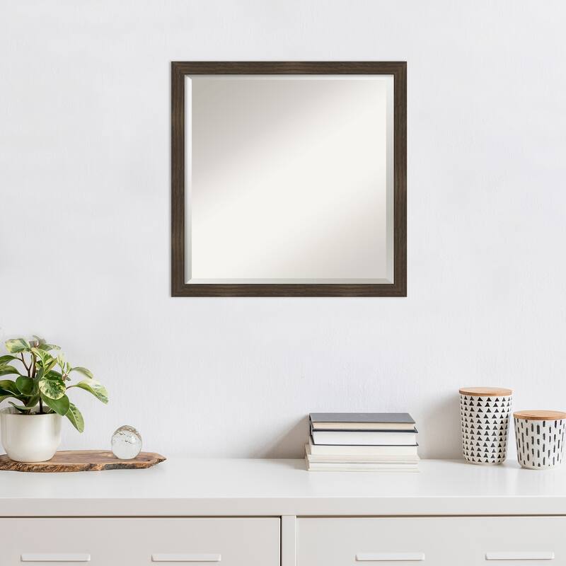Woodgrain Stripe Beveled Wood Framed Wall Mirror