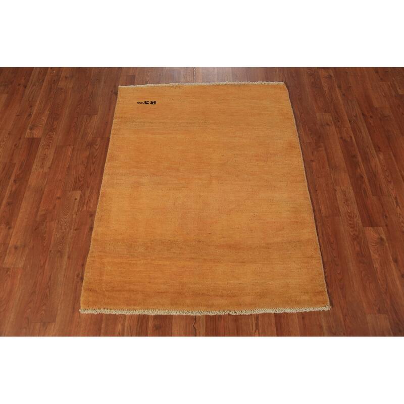 Orange Gabbeh Oriental Rug Hand-Knotted Wool Carpet - 3'0" x 3'10"