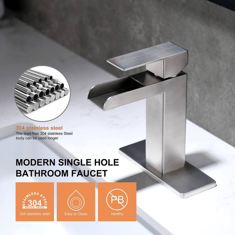 PROOX Bathroom Waterfall Faucet Single Handle with Drain Assembly