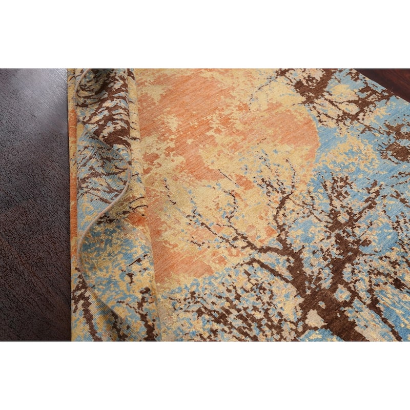 Vegetable Dye Wool/ Silk Abstract Area Rug Hand-knotted Foyer Carpet - 5'5" x 7'9"