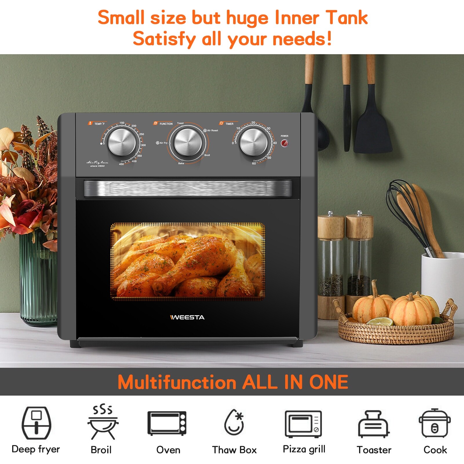 Beautiful Air Fryer Toaster Oven Combo with Accessories & E
