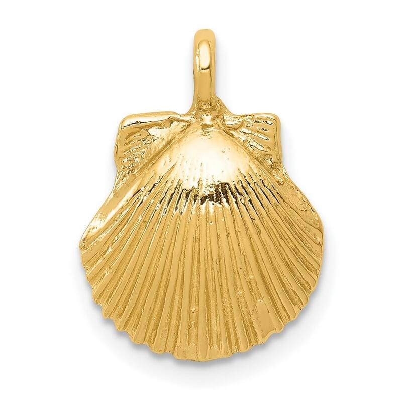 Curata 14k Yellow Gold 18" Solid Large Textured Seashell Necklace - 18.6x12.8mm