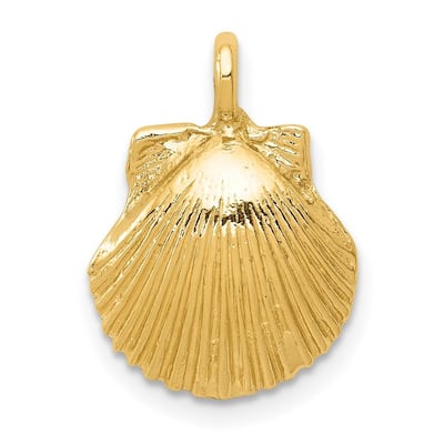 Curata 14k Yellow Gold 18" Solid Large Textured Seashell Necklace - 18.6x12.8mm