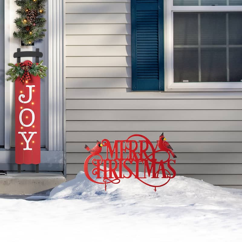 Glitzhome Metal Merry Christmas or JOY & NOEL with Bell Yard Stakes