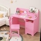 preview thumbnail 5 of 14, Wooden Kids Desk & Chair Sets with Hutch and Storage Cabinet Pink