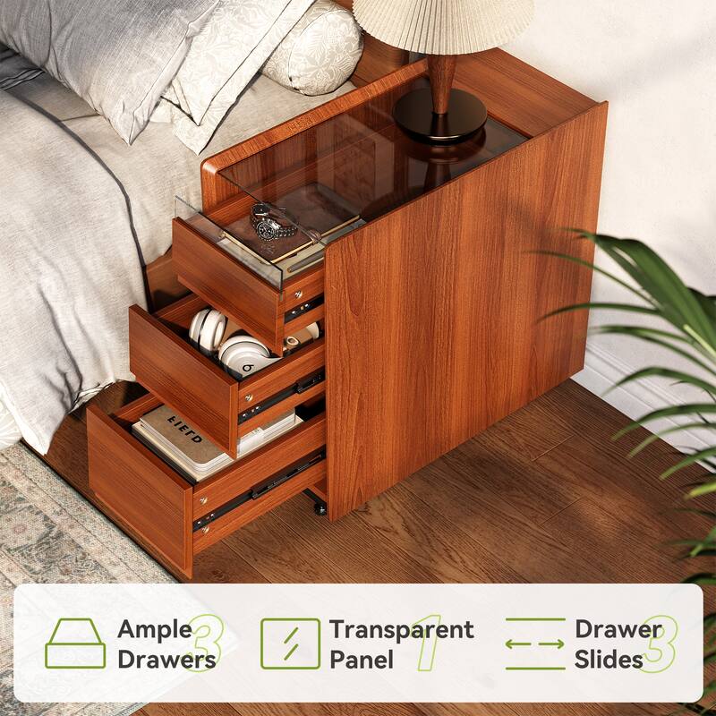 3-drawer Nightstand Bedside Table with Storage Drawers