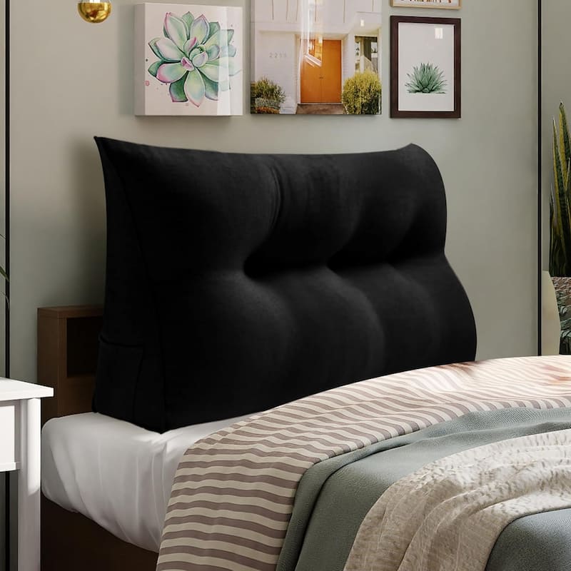 WOWMAX Bed Rest Wedge Reading Pillow Headboard Back Support Cushion - Twin - Cotton Black