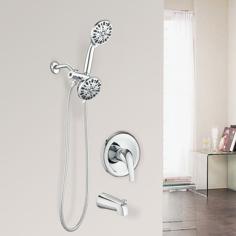 Tub And Shower Faucet With Handheld Sprayer Rain Dual 2in1 Shower Head Set Wall Mount Shower System With Pressure Balance Valve