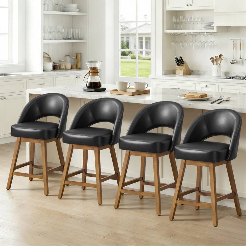 Upholstered Swivel Counter Height Bar Stools with Cutout Back and Solid Wood Frame - 38.2"H x 22.1"W x 23.6"D