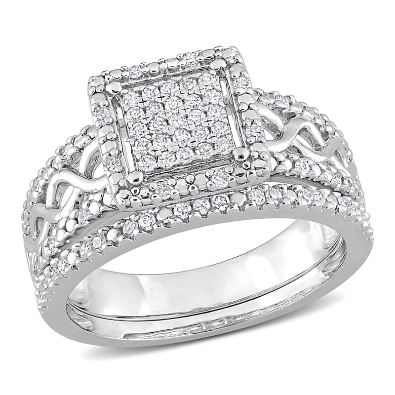 Miadora 1/3ct TDW Diamond Clustered Square Halo Infinity Bridal Ring Set in Sterling Silver