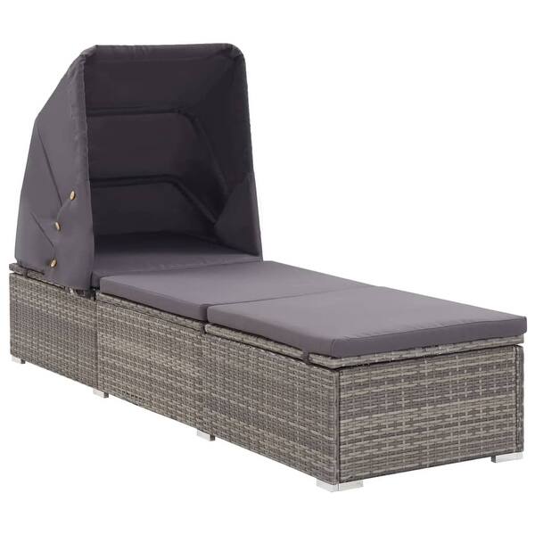 Shop Black Friday Deals On Vidaxl Sun Lounger With Canopy And Cushion Poly Rattan Gray Overstock 31039617